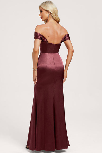 Robe Chic Satinée Bordeaux Décolleté - gallery 4