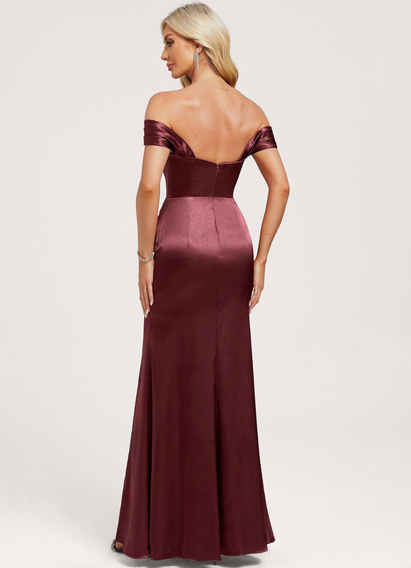 Robe Chic Satinée Bordeaux Décolleté - gallery 4