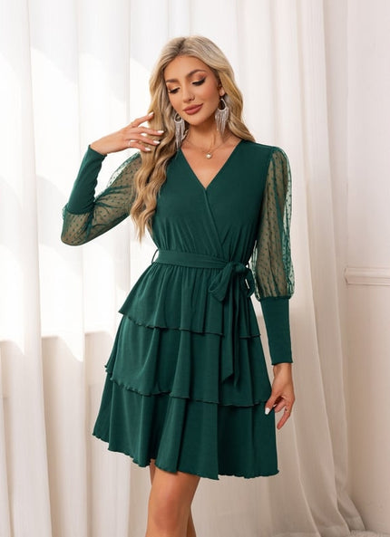 Robe Chic Volants Vert Foncé