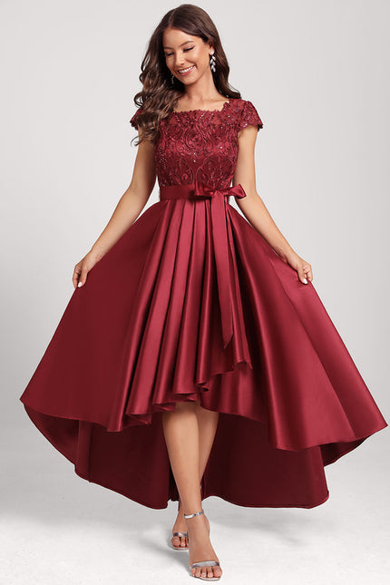 Robe Chic Satin Rubis Asymétrique