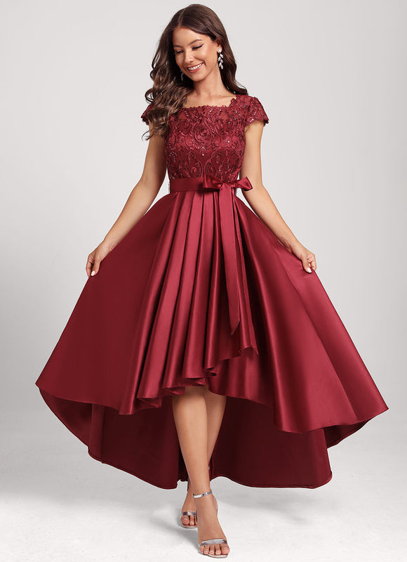 Robe Chic Satin Rubis Asymétrique