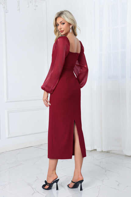 Robe Chic Bordeaux À Manches Ballons - gallery 6