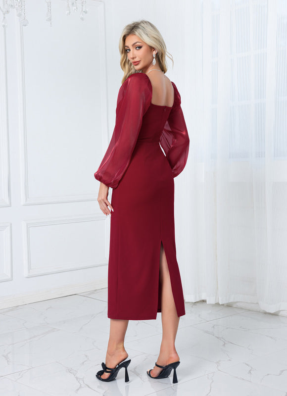 Robe Chic Bordeaux À Manches Ballons - gallery 6