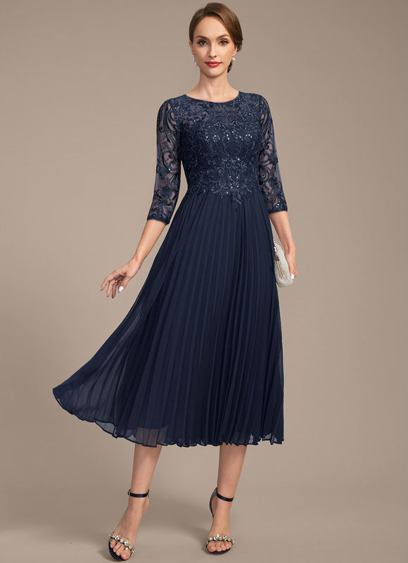 Robe Chic Bleu Élégant Plissé - gallery 5