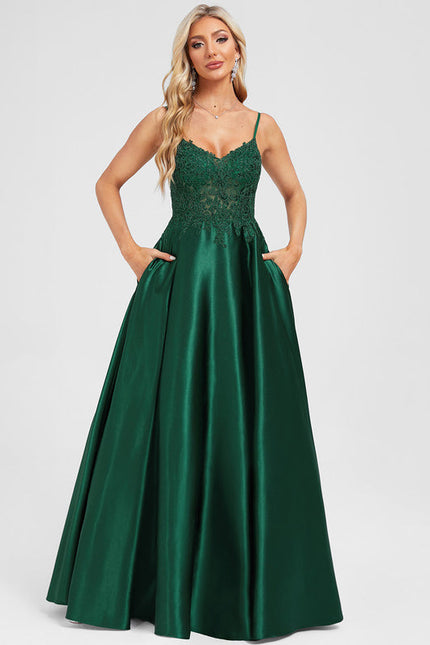 Robe Chic Élégance Satinée Émeraude - gallery 1