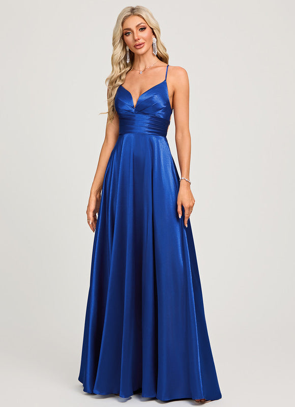 Robe Chic Satin Bleue Élégante - gallery 3