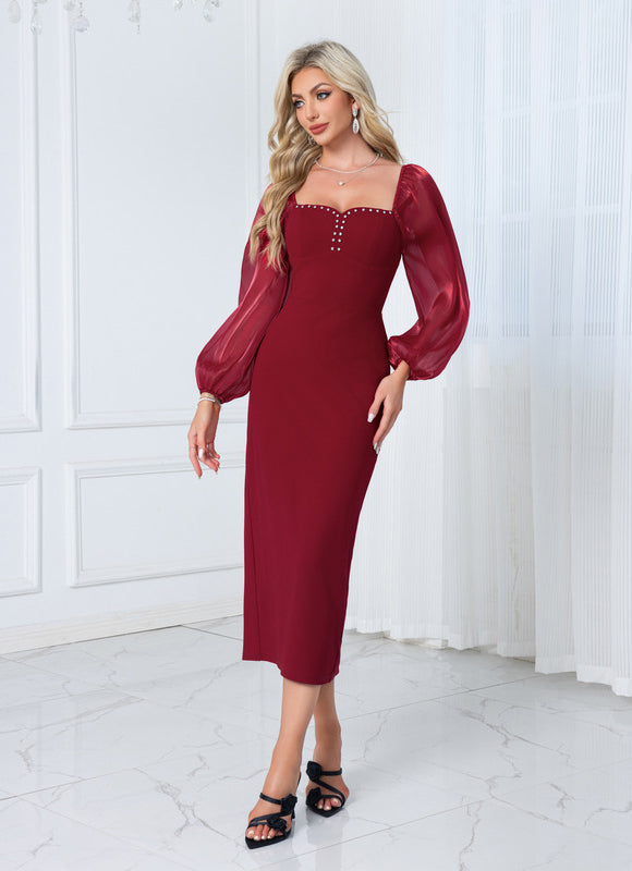 Robe Chic Bordeaux À Manches Ballons