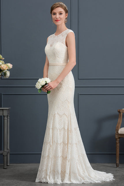 Robe Chic Blanc Éclatant Dentelle Sirène - gallery 3