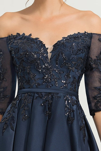 Robe Chic Bleu Marine Satin Asymétrique - gallery 4