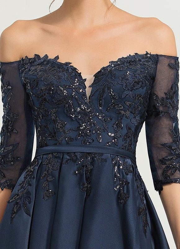 Robe Chic Bleu Marine Satin Asymétrique - gallery 4