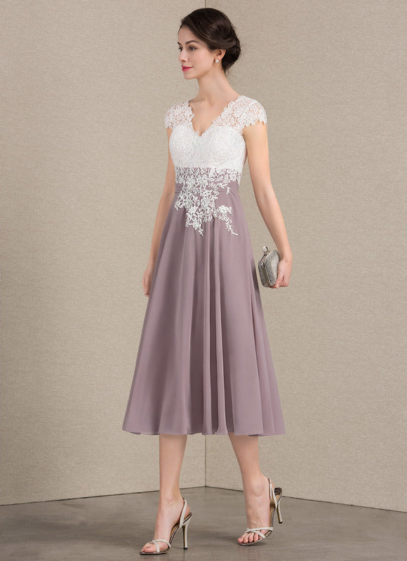 Robe Chic Violet Trapèze Dentelle Paillettes - gallery 1