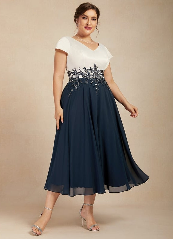 Robe Chic Bleu Nuit À Appliques Élégantes - gallery 8