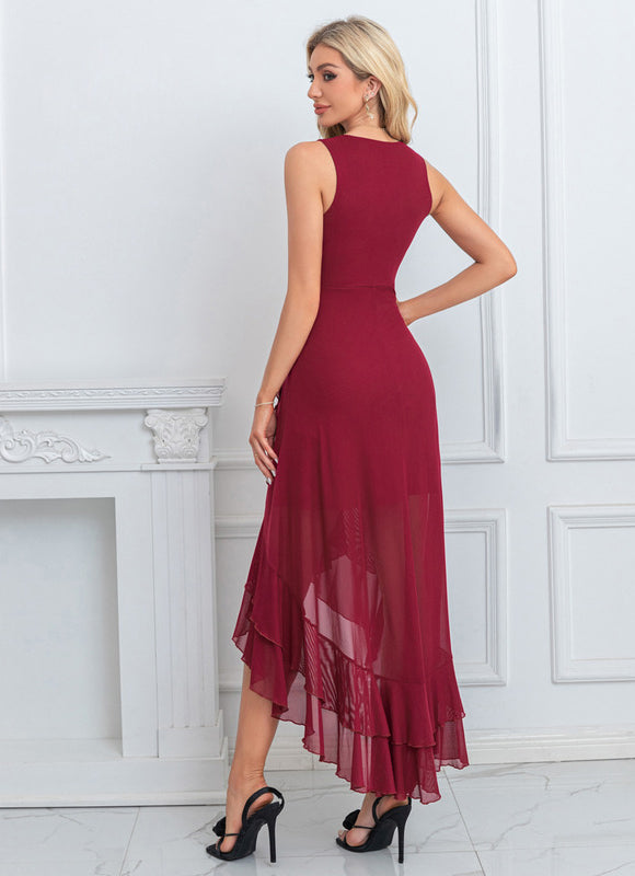 Robe Chic Maxi Volants Bordeaux - gallery 3