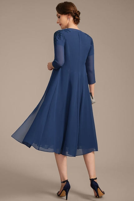 Robe Chic Bleu Marine Élégante - gallery 4