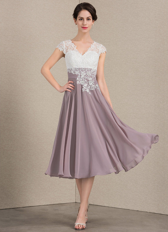 Robe Chic Violet Trapèze Dentelle Paillettes