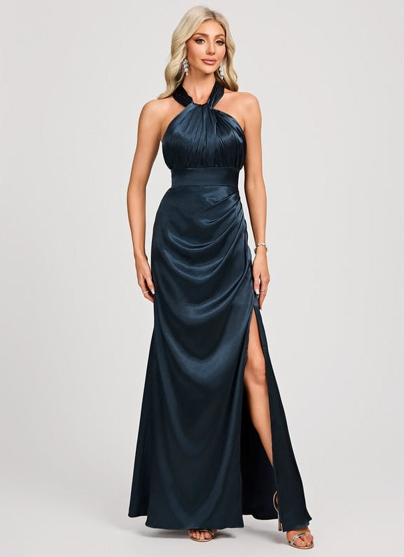 Robe Chic Élégance Satinée Marine - gallery 2