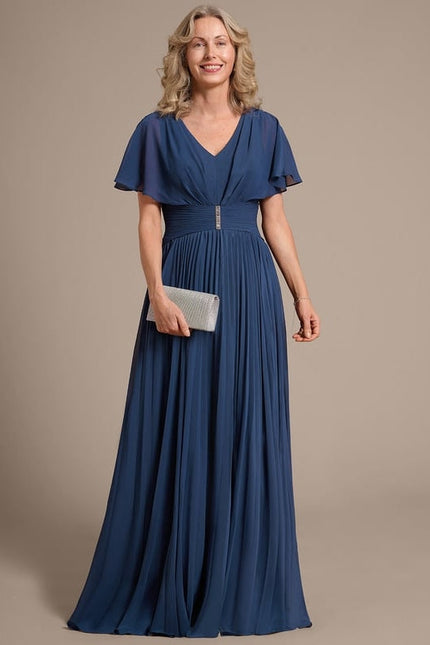 Robe Chic Longue Plissée Marine