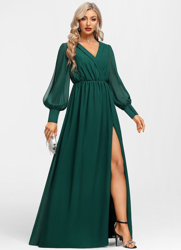 Robe Chic Longue Verte Fluide