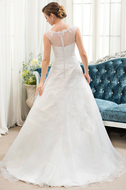 Robe Chic Blanche Traîne Dentelle Élégante - gallery 5