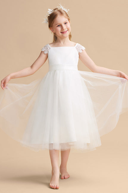 Robe Chic Blanche Tulle Satin Fille - gallery 2