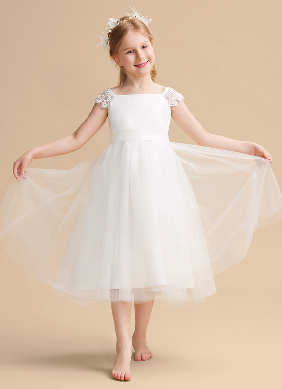 Robe Chic Blanche Tulle Satin Fille - gallery 2