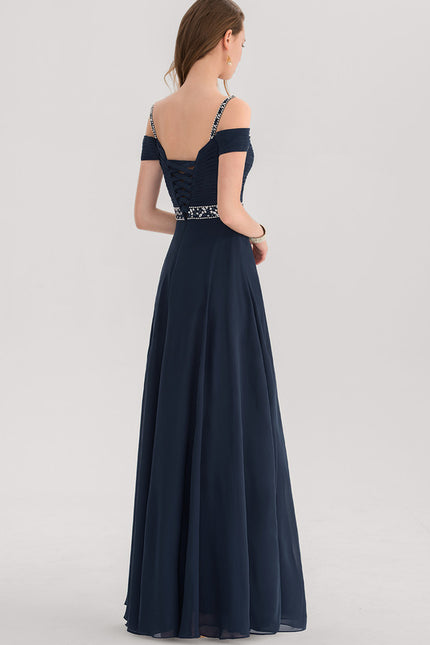 Robe Chic Bleu Marine Décolleté Élégant - gallery 2