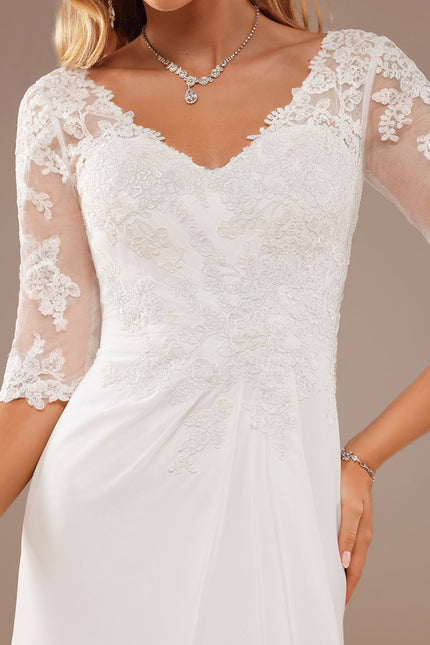 Robe Chic Blanche Dentelle Asymétrique - gallery 1