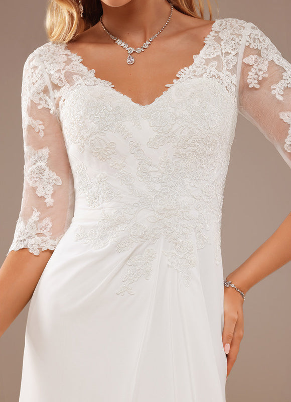 Robe Chic Blanche Dentelle Asymétrique - gallery 1