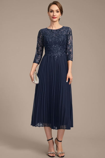 Robe Chic Bleu Élégant Plissé