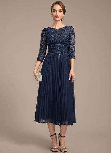 Robe Chic Bleu Élégant Plissé