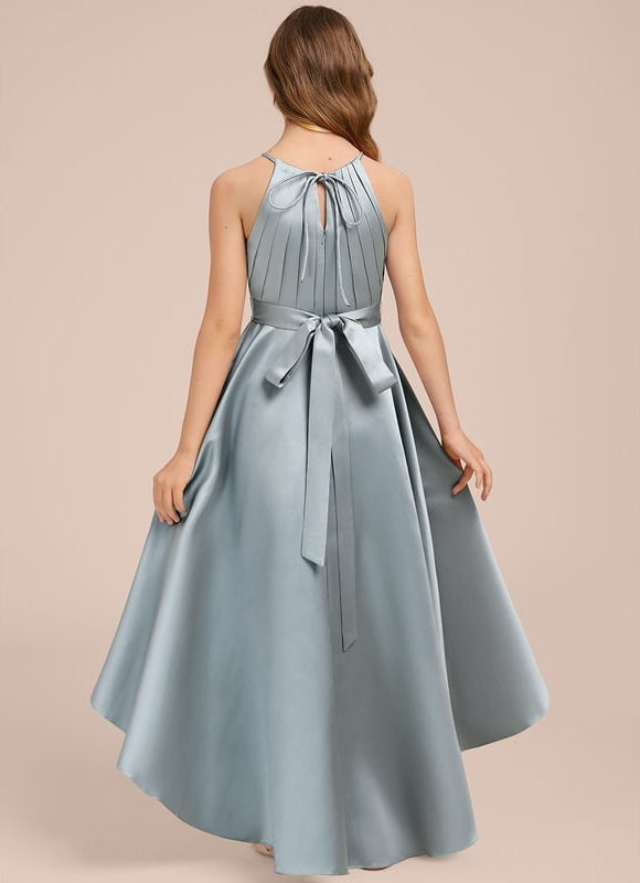 Robe Chic Satin Asymétrique Bleu - gallery 1