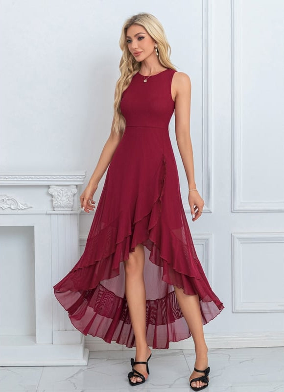 Robe Chic Maxi Volants Bordeaux - gallery 4