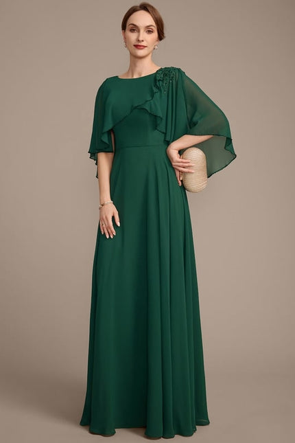 Robe Chic Verte Mousseline Avec Dentelle - gallery 5