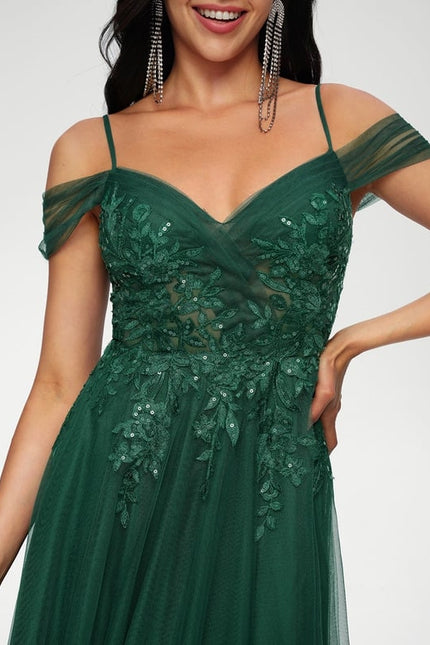 Robe Chic Vert Émeraude Tulle Paillettes - gallery 4