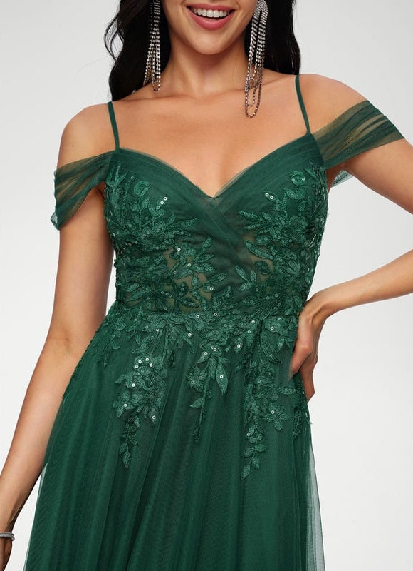 Robe Chic Vert Émeraude Tulle Paillettes - gallery 4