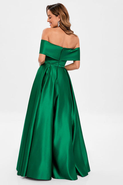 Robe Chic Vert Émeraude Satin Ras Du Sol - gallery 6