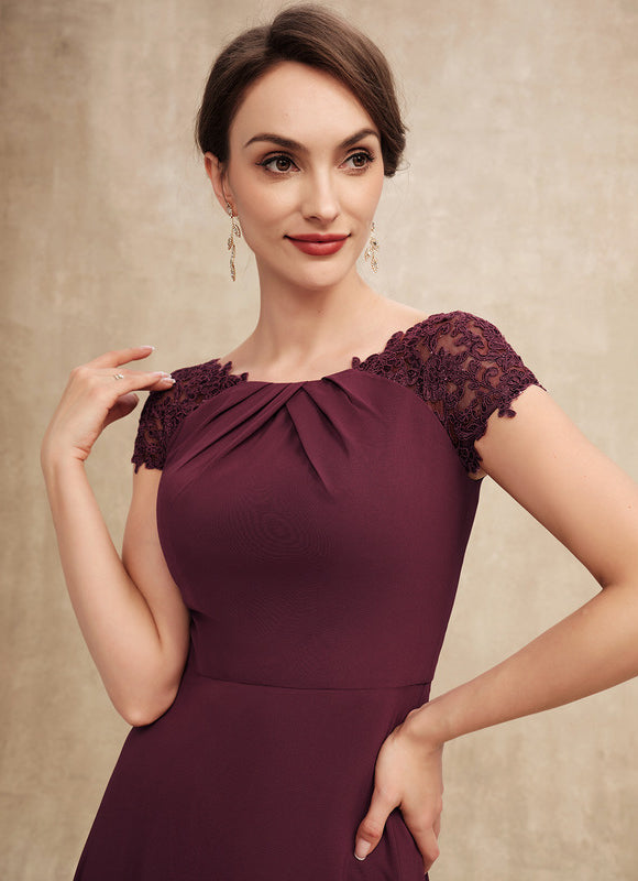 Robe Chic Bordeaux Mousseline Avec Dentelle - gallery 3