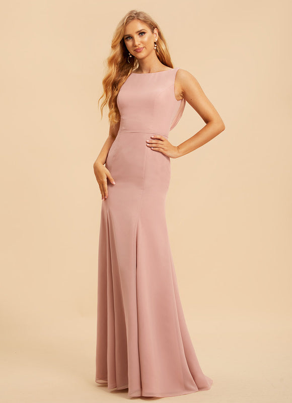 Robe Chic Rose Poudré Longueur Ras Du Sol - gallery 4