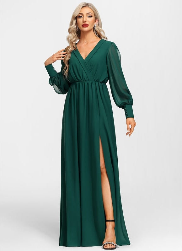 Robe Chic Longue Verte Fluide - gallery 3