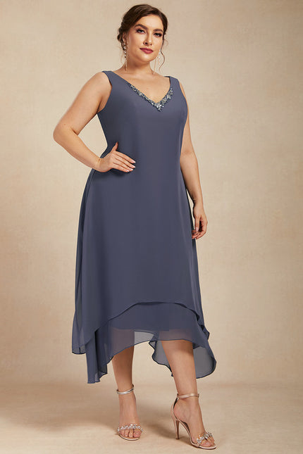 Robe Chic Gris Perle Asymétrique Avec Perles - gallery 9