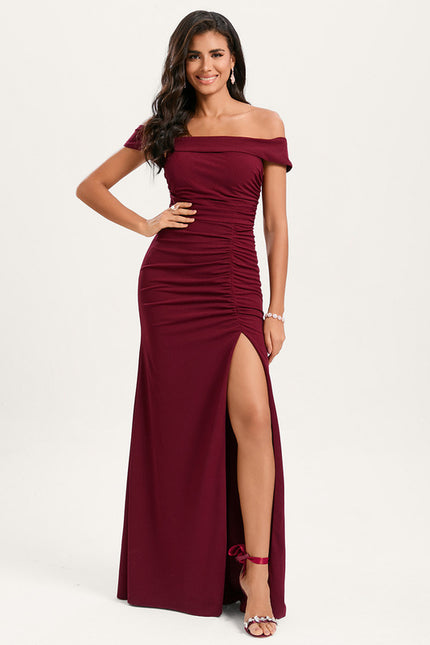 Robe Chic Épaule Dénudée Bordeaux - gallery 1