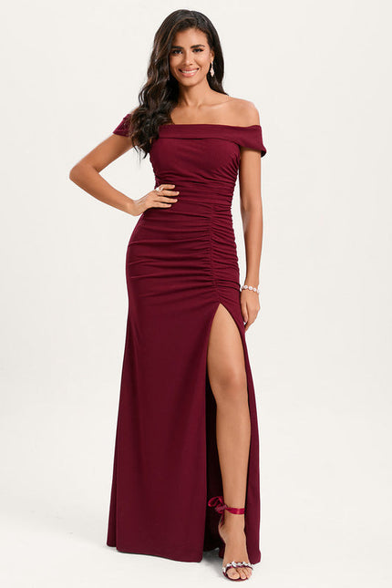 Robe Chic Épaule Dénudée Bordeaux - gallery 1