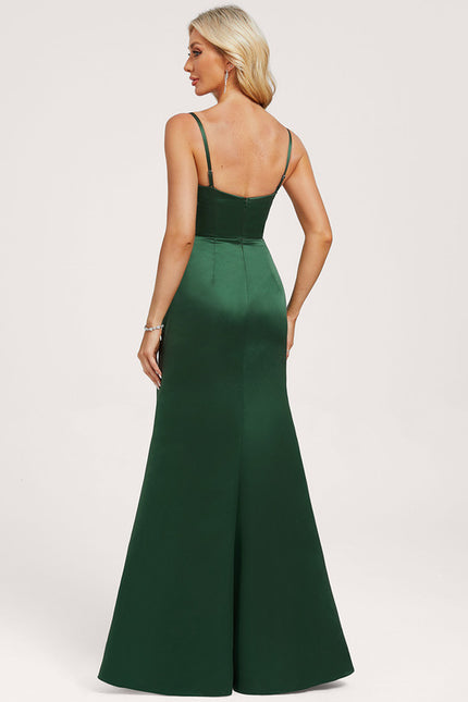 Robe Chic Satin Émeraude Drapée - gallery 4