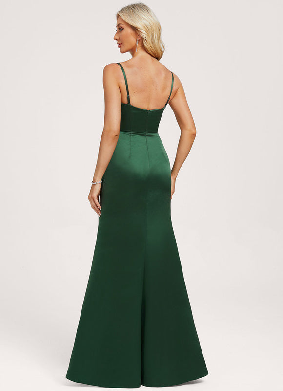 Robe Chic Satin Émeraude Drapée - gallery 4