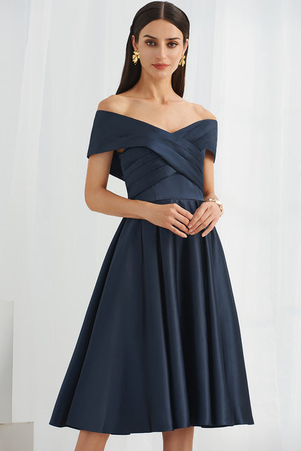 Robe Chic Bleu Marine Satinée