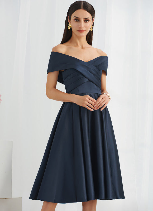 Robe Chic Bleu Marine Satinée