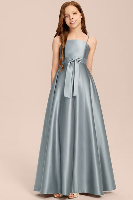 Robe Chic Bleu Satiné Demoiselle D'Honneur - gallery 5