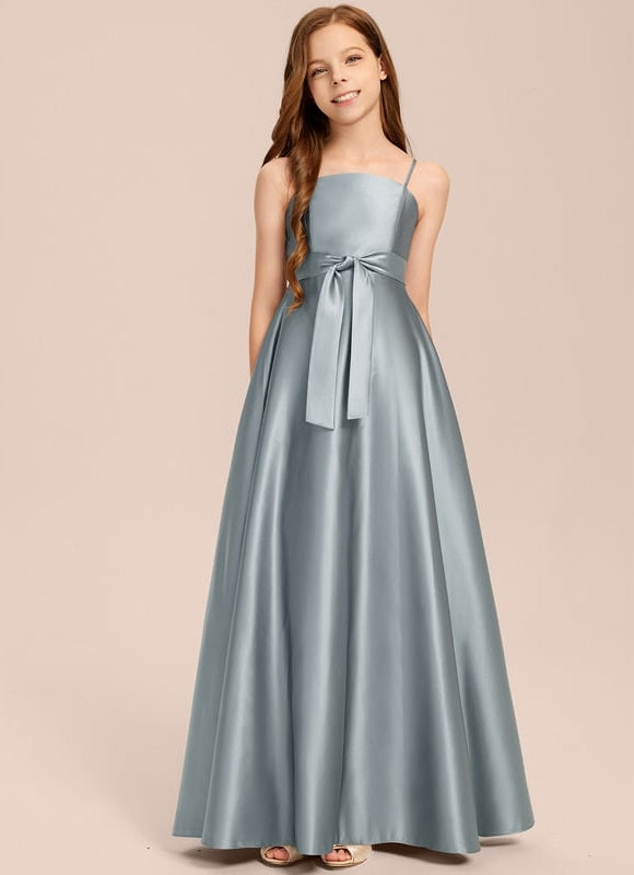 Robe Chic Bleu Satiné Demoiselle D'Honneur - gallery 5