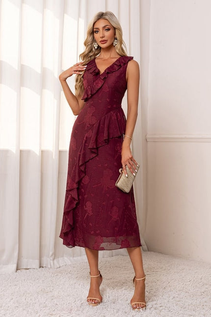 Robe Chic Volants Bordeaux - gallery 3