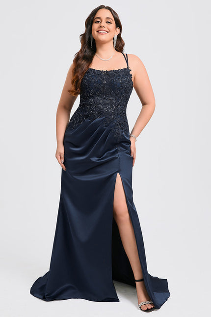 Robe Chic Bleu Nuit Satin Dentelle - gallery 9
